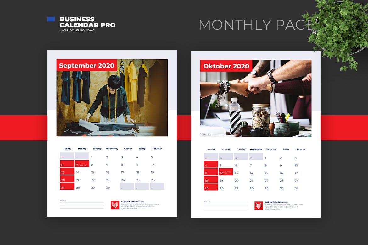 简约商务设计风格2020年日历表设计模板v1 2020 Clean Business Calendar with US Holiday插图(7)