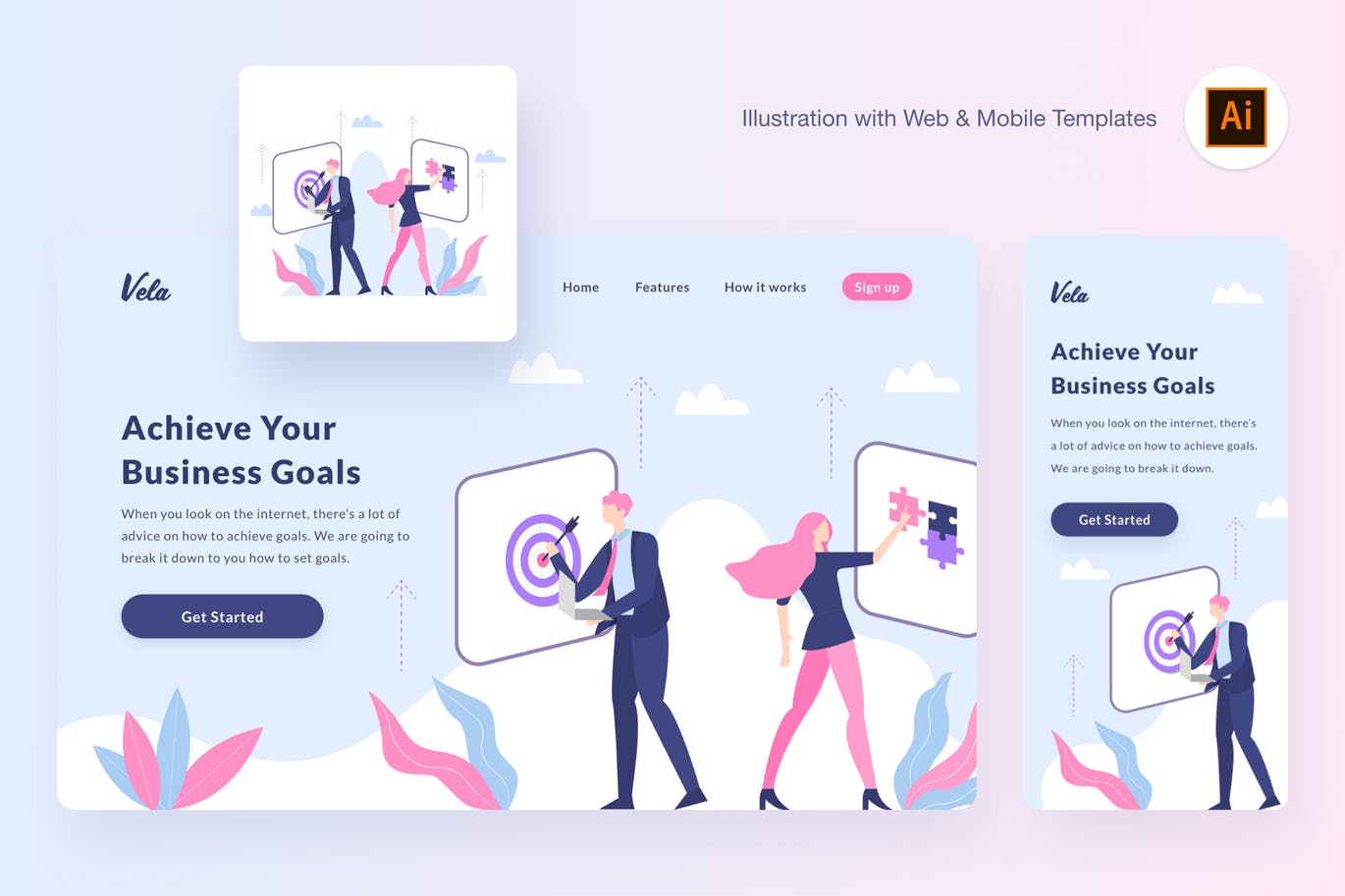 Web页面设计商业规划概念插画[AI&SVG] Vela mission illustration (Illustrator, SVG)插图