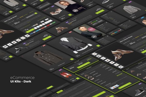 高逼格酷黑风格服饰电商Web设计UI套件 eCommerce UI kits – Dark Style