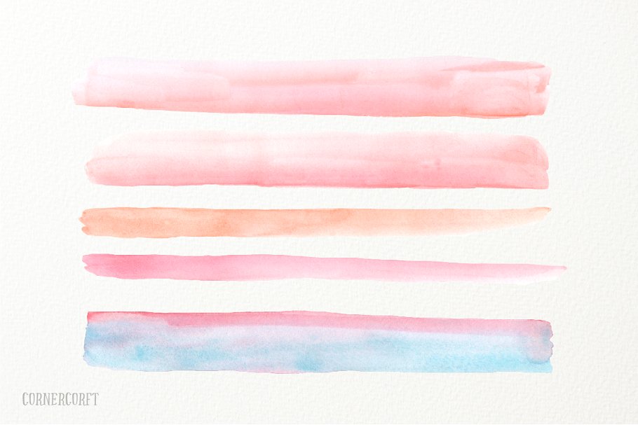 清新浅色调水彩笔刷插画 Brush Stroke Peach Mint Gold插图(1)