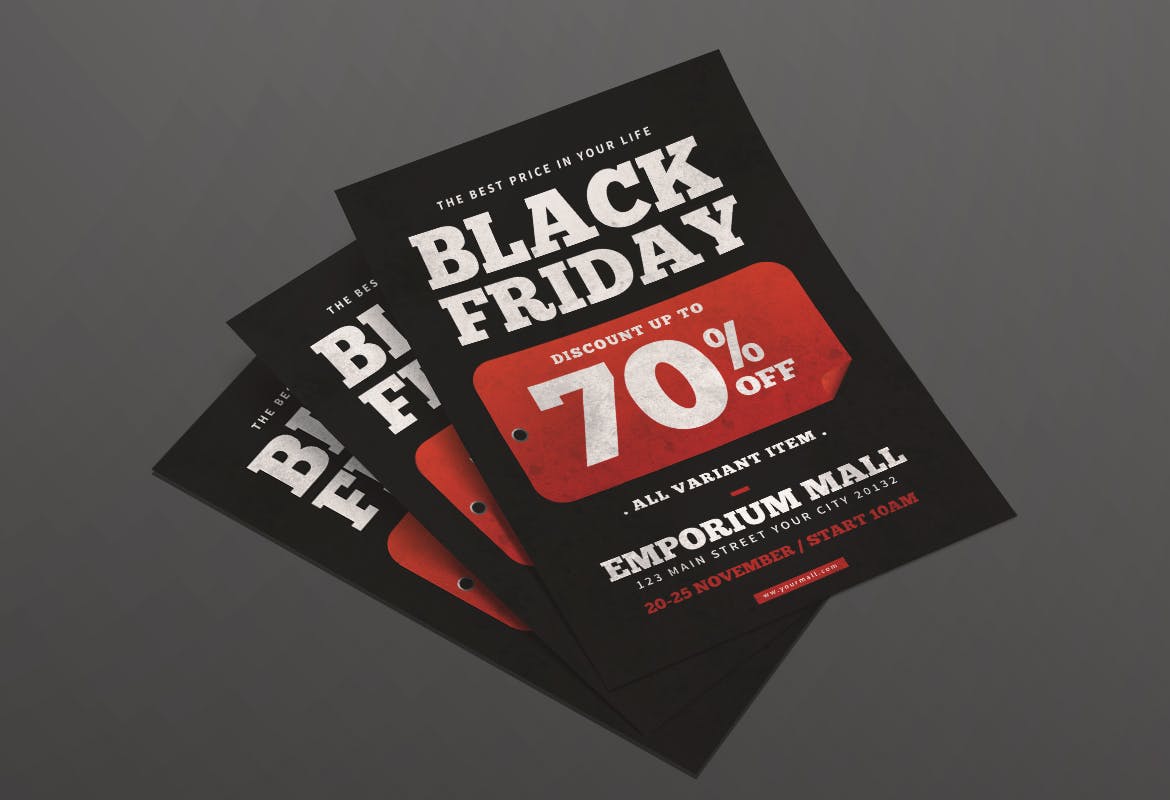 黒五购物狂欢节店铺年终大促海报传单设计模板 Black Friday Flyer插图(1)