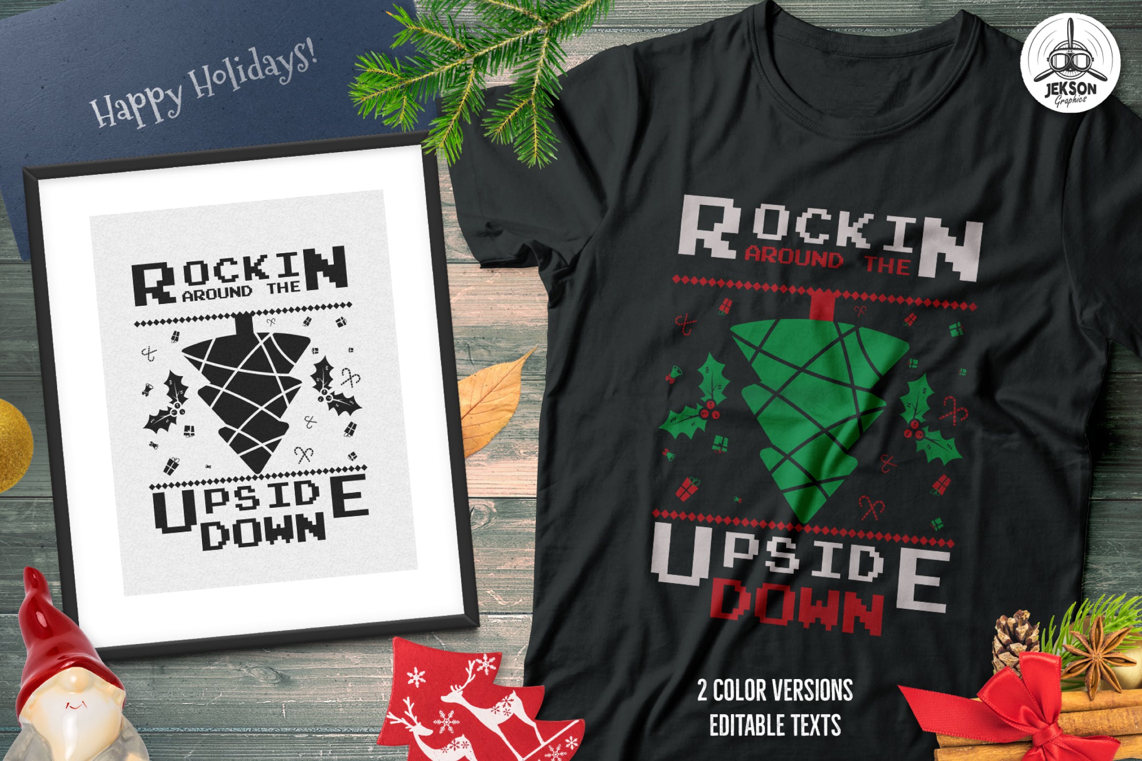 创意圣诞树毛衣T恤印花手绘图案设计素材 Christmas Tree Sweater T-Shirt Design. Xmas Party插图