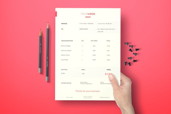 极简设计风格企业发票/票据设计模板v10 Simple Invoice vol. 10