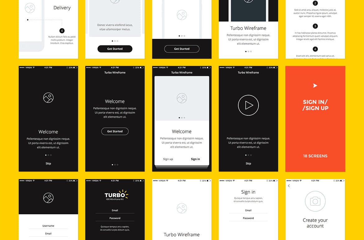 100个iOS应用界面设计线框图设计套件 Turbo iOS Wireframe Kit插图(5)