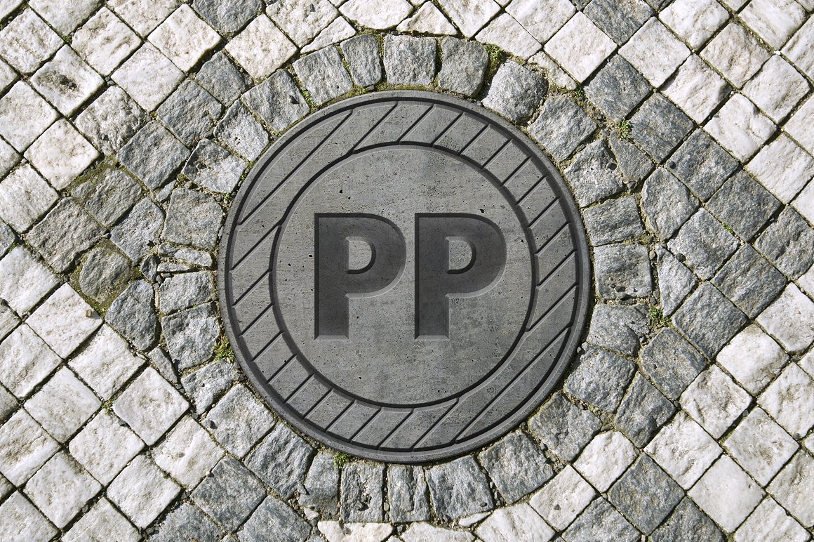 3D 立体下水道沙井盖 Logo 样机模板 3D sewer hatch & logo mock-up插图(1)