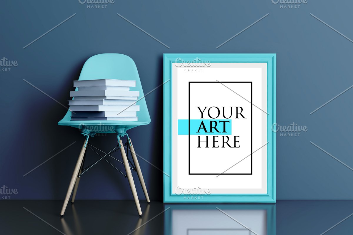 多彩的画框&椅子场景样机展示模板插图