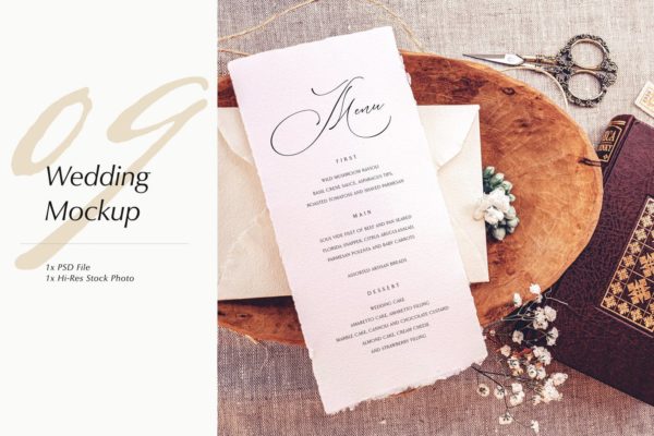 婚礼照片婚礼邀请函优雅风格设计样机素材库精选模板v09 Wedding Photo Mockup 09