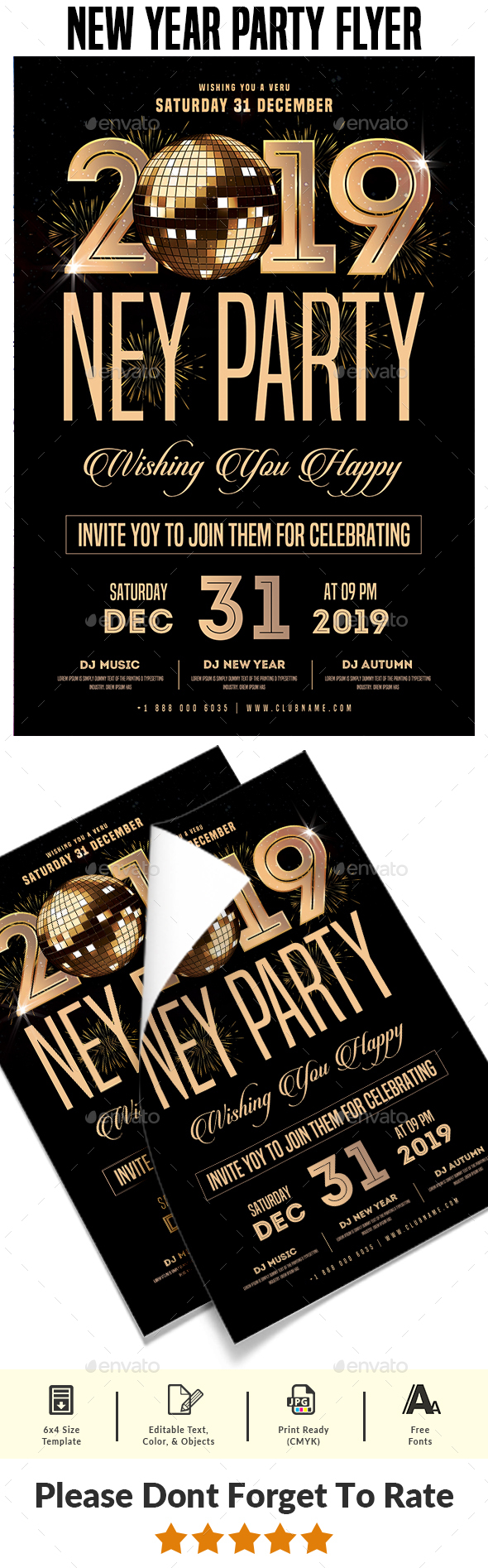 创意极简的2019新年派对海报模板 New Year Party Flyer [psd]插图