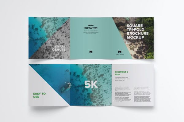 方形三折页小册子封面&amp;内页设计效果图样机05 Square Tri-Fold Brochure Mockup 05