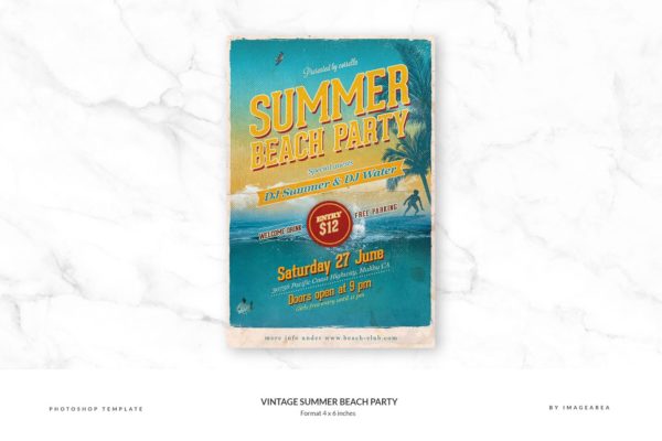 复古夏日沙滩派对单页传单模板 Vintage Summer Beach Party