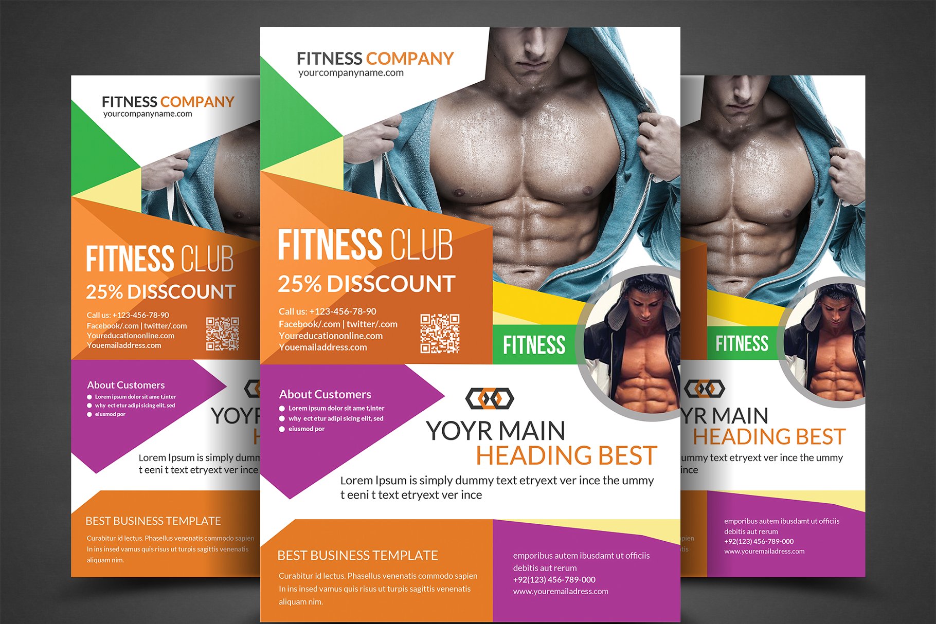 健身俱乐部宣传传单模板 Fitness / Gym Flyer Bundle Template插图(1)