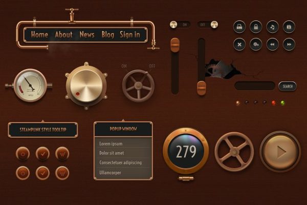 复古金属风格GUI界面设计元素 Vintage Gui Elements Retina-ready