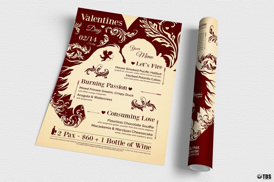 情人节活动主题传单PSD模板v6 Valentines Day Flyer+Menu PSD V6插图(2)