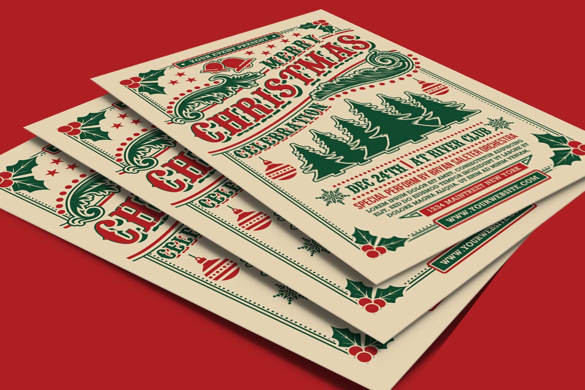 圣诞节庆祝活动复古海报传单设计模板 Christmas Celebration Flyer插图(3)