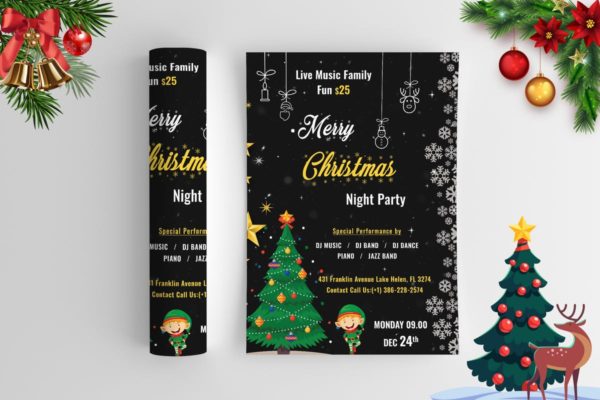 圣诞节晚会活动海报设计模板 Christmas Night Party – Flyer