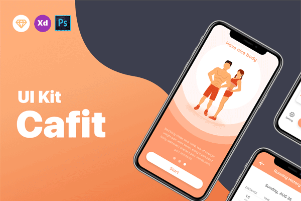 素材库下午茶：精美的插画运动健身主题的APP UI KIT [Sketch,XD,PSD]