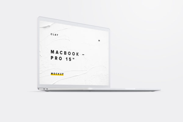 15寸MacBook Pro苹果笔记本电脑屏幕设计效果图预览前左视图样机02 Clay MacBook Pro 15" with Touch Bar, Front Left View Moc