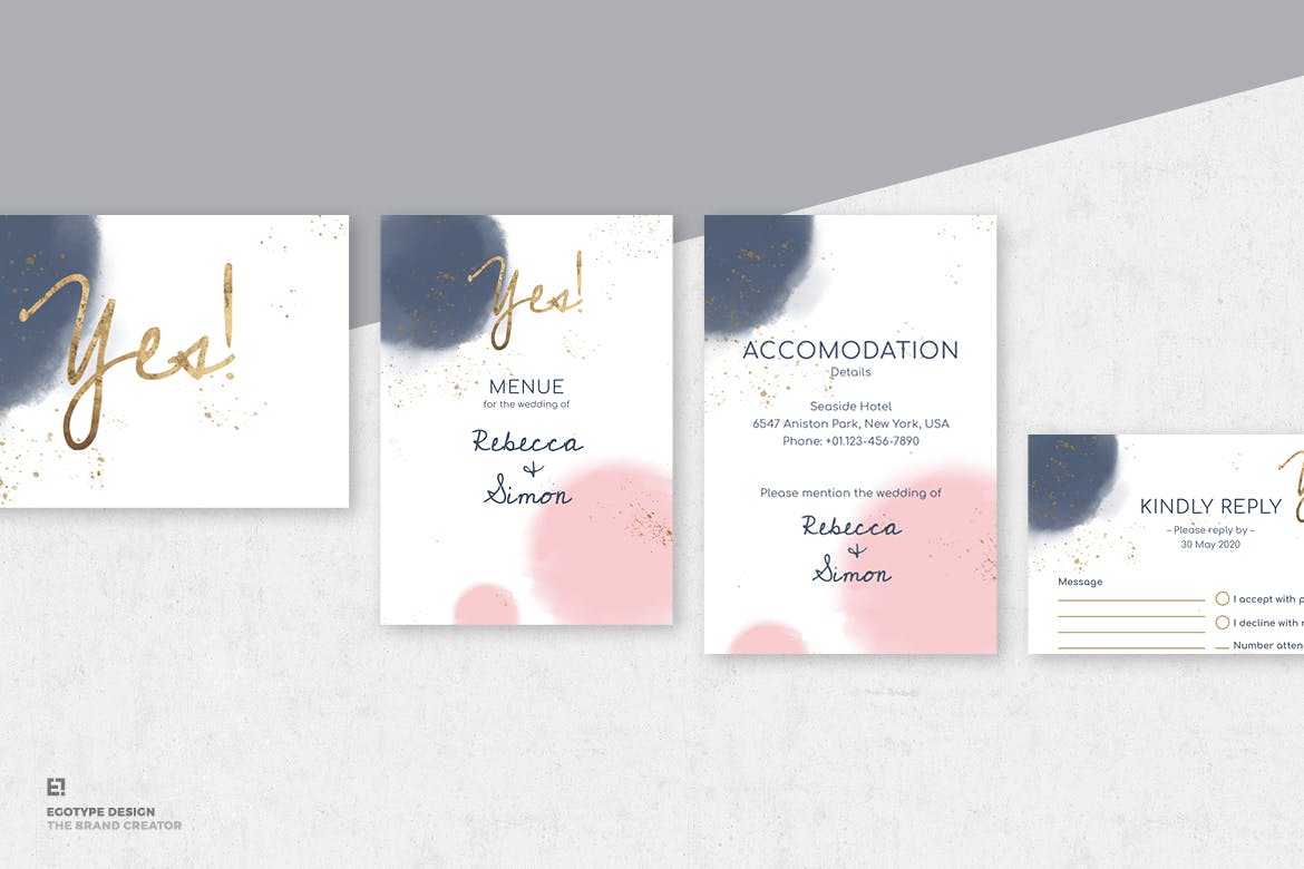 淡水彩艺术婚礼邀请设计素材包v1 Wedding Invitation Set插图(5)