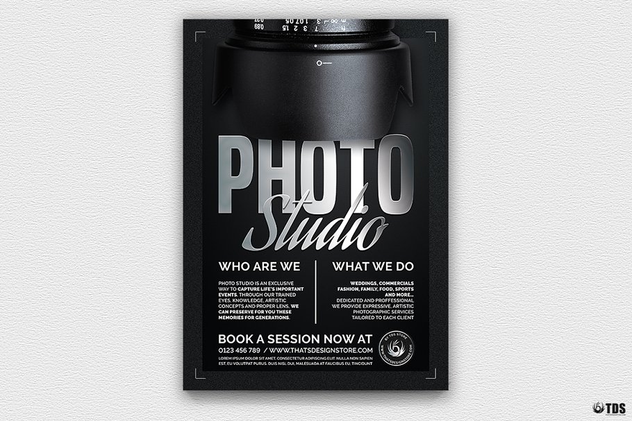 摄影俱乐部活动宣传传单PSD模板V.2 Photo Studio Flyer PSD V2插图(1)