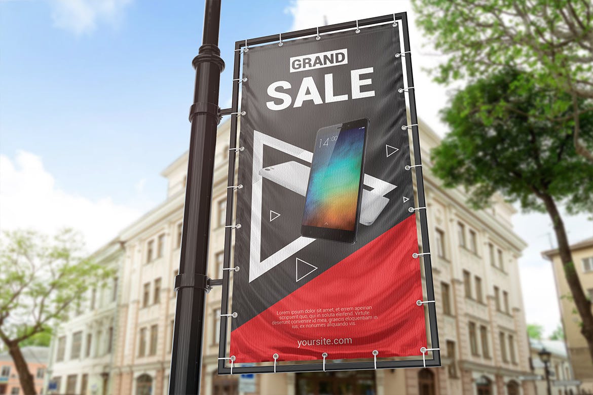 垂直户外广告横幅设计图样机模板 Vertical Outdoor Advertising Banner Mockup插图(5)