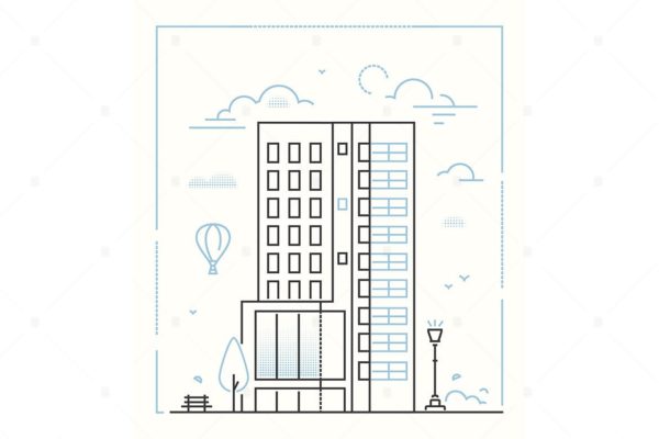 现代建筑线性设计风格矢量插画素材库精选v2 Modern building – line design style illustration