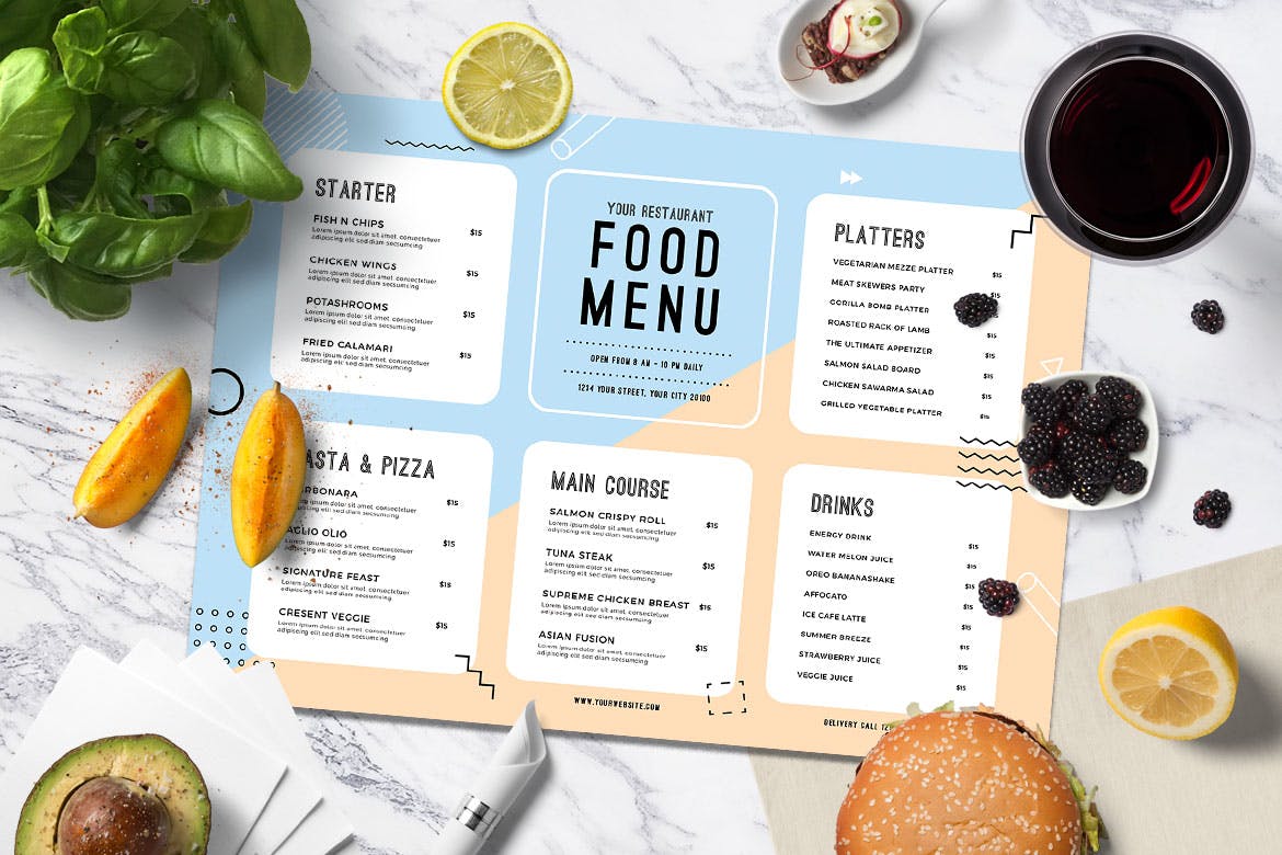 简约风格夏天餐厅菜单设计模板 Summer Food Menu插图(1)