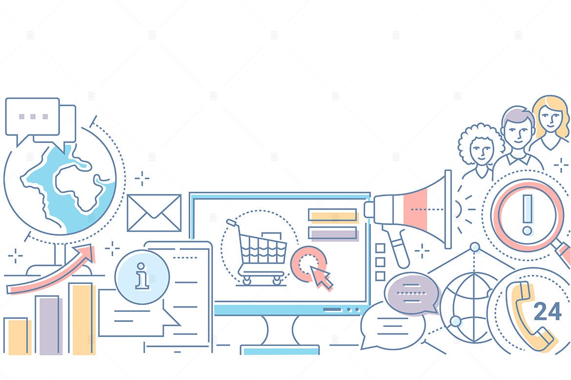 数字营销主题线条艺术风格矢量插画素材库精选 Digital marketing – line design style illustration插图(1)