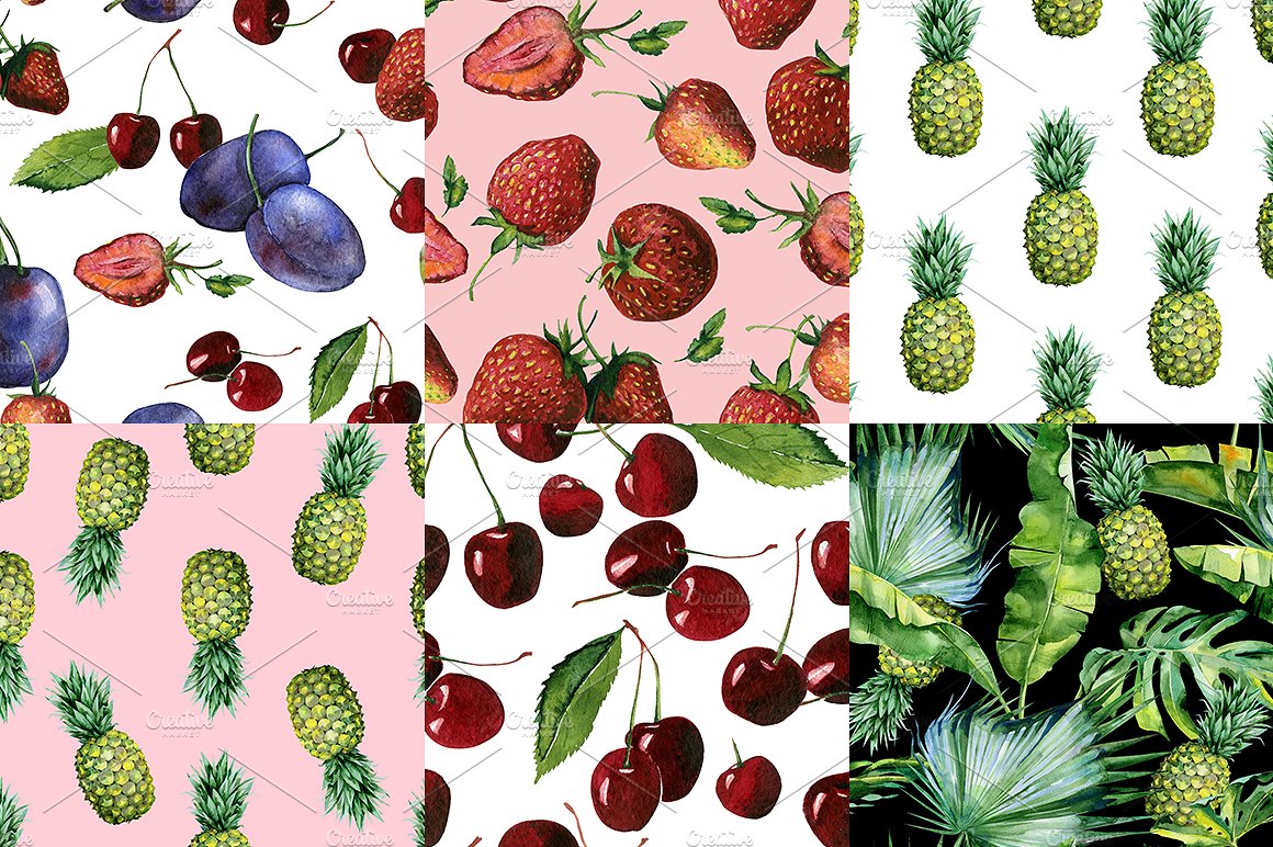 手工绘制水彩风格的水果图案素材下载[jpg,png]插图(2)