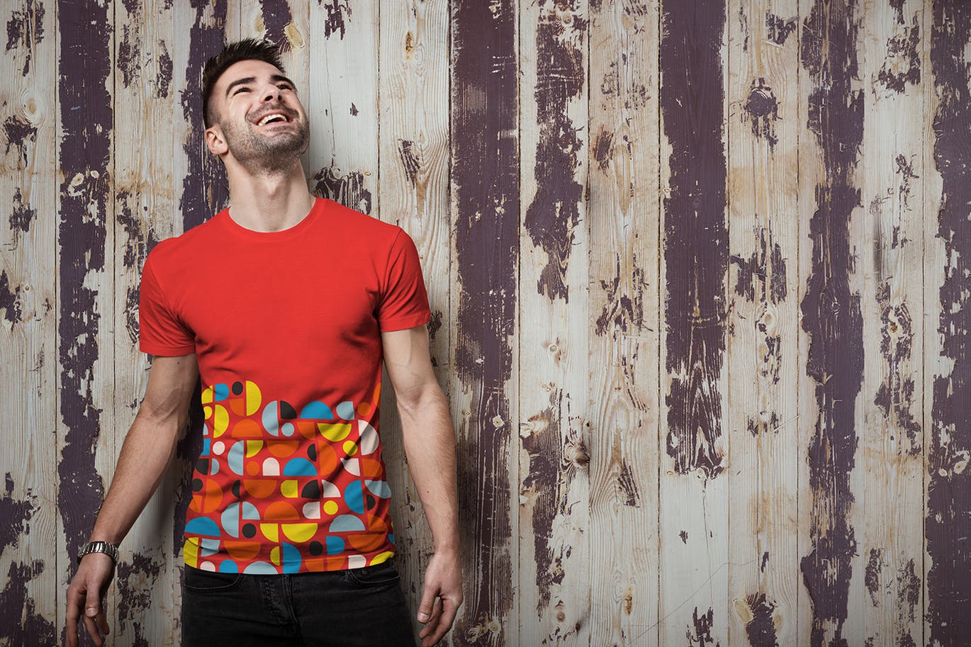 高档男士圆领T恤印花设计模特上身效果图样机 T-Shirt Mockup Collection 02插图(1)