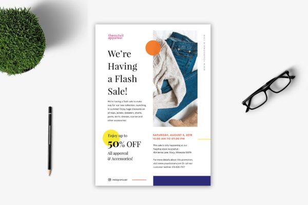 社交电商品牌特卖场海报传单设计模板 Flash Sale Flyer