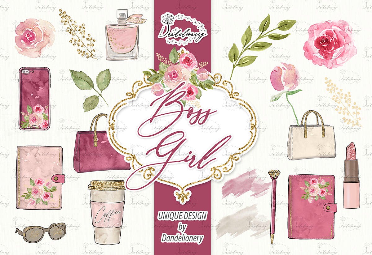 成功女性人物塑造水彩手绘剪贴画PNG素材 Boss Girl design插图(3)