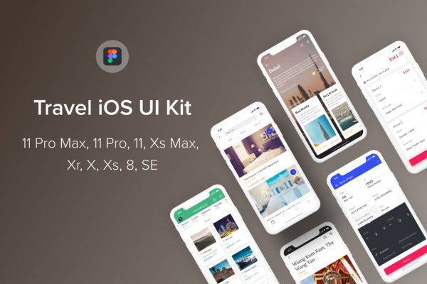 旅游主题iOS应用UI设计素材库精选套件Figma模板 Travel iOS UI Kit (Figma)