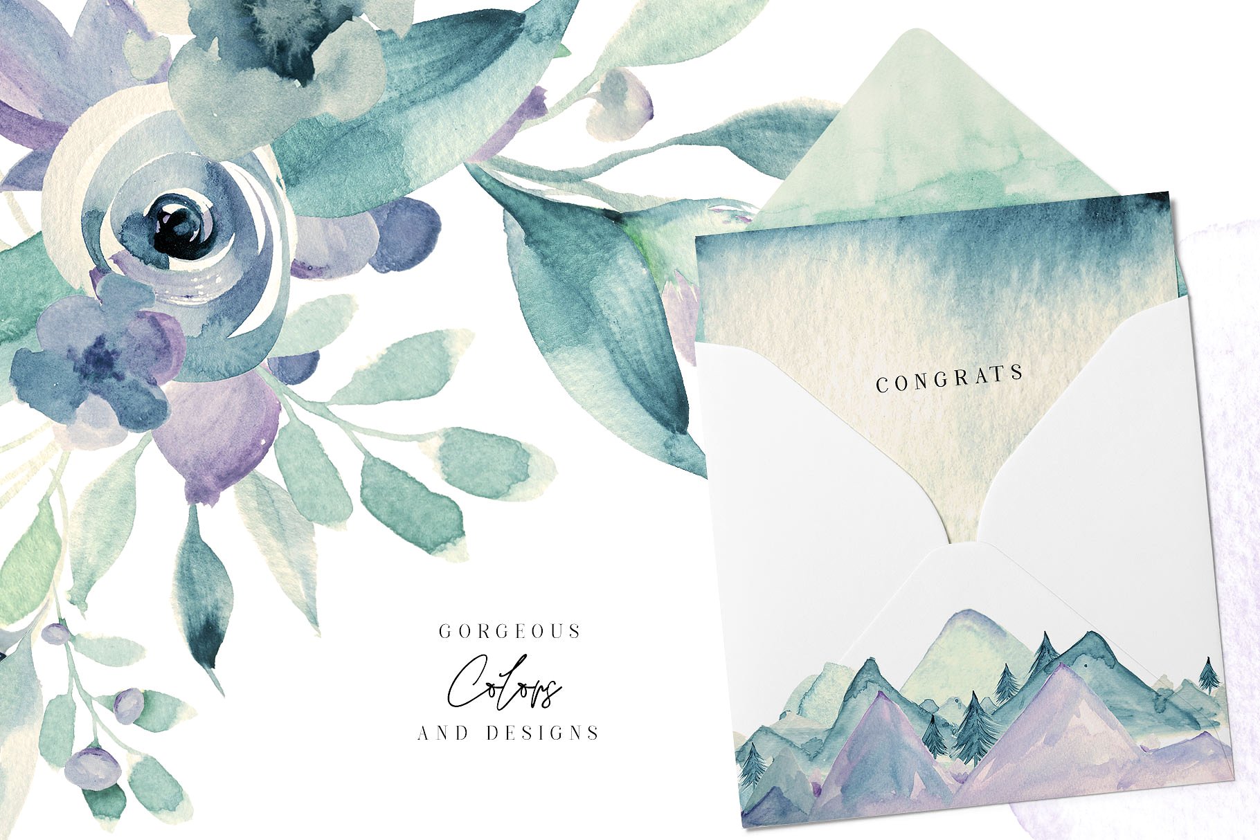 轻奢风格水彩元素合集 A Mountain Summer Watercolor Set插图(7)