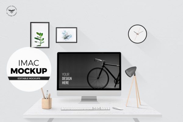 iMac办公桌面场景样机 iMac mockups with Table