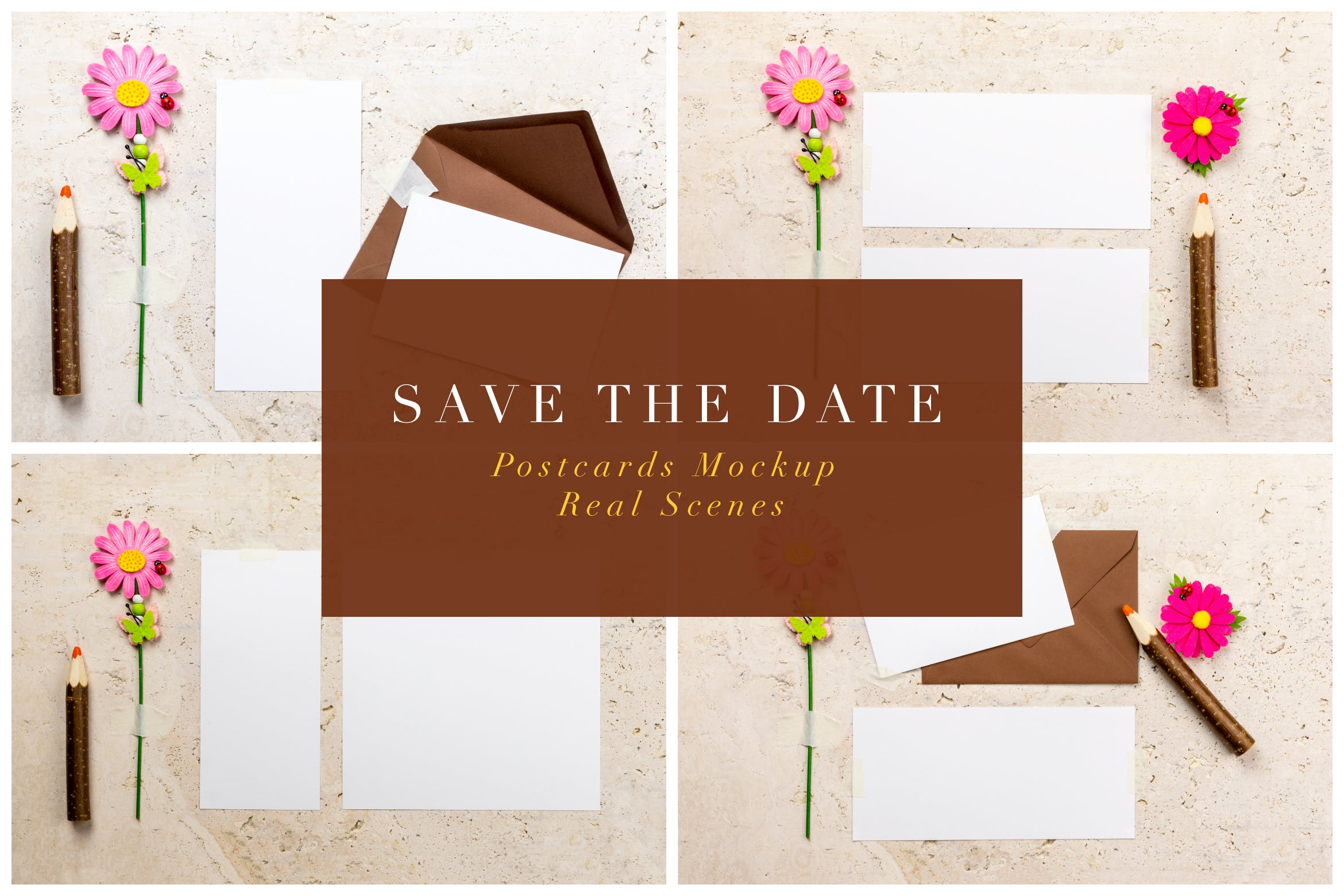 纪念日贺卡设计效果图样机素材库精选 Save The Date Postcards Mockup插图