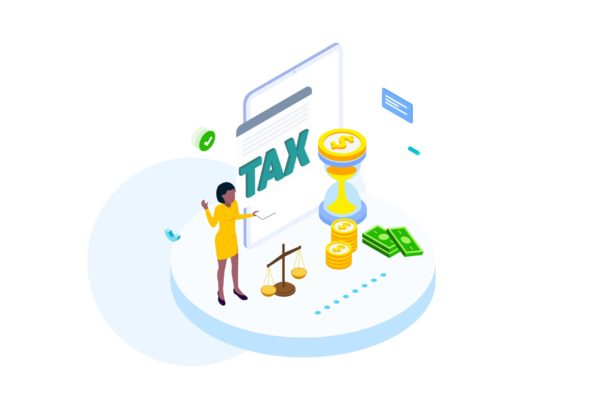 纳税金融业务场景等距概念插画v2 Pay Tax of Finance Isometric Illustration – FV