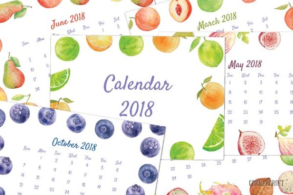 水彩水果年历/日历模板 2018 Calendar Watercolor Fruit