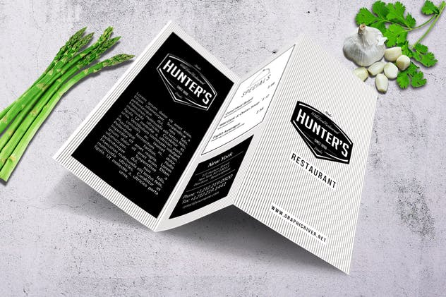 极简主义折页菜单模板 Minimal A4 Trifold Menu – 2 Color Versions插图(5)