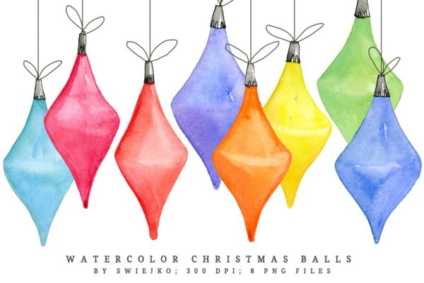 水彩圣诞球v1 Watercolor Christmas Balls I