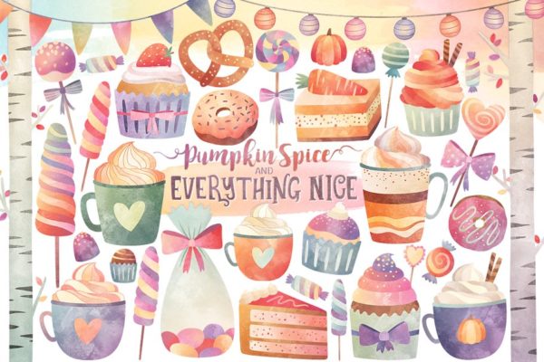 糖果甜点水彩剪贴画 Watercolor Sweets &amp; Treats Clipart