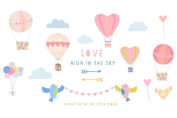 爱与天空婚礼婚庆剪贴画素材 Love in the sky wedding clip art set