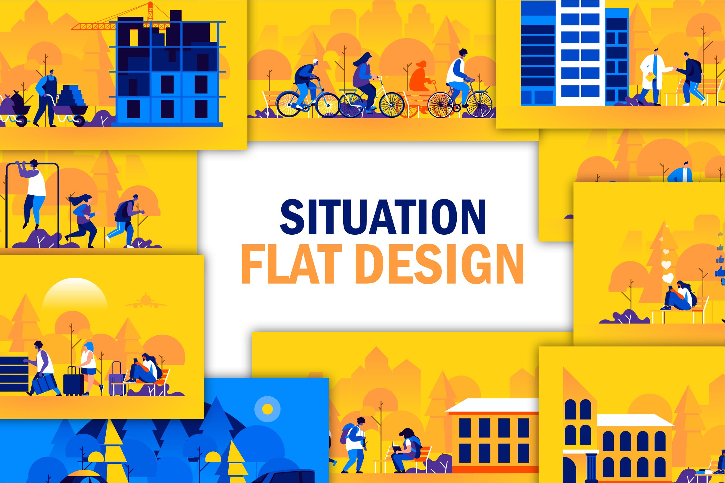扁平设计风格人物场景网站&APP设计矢量插画素材 Flat People Scene Situation Landing Page插图