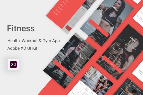 健身俱乐部/健身运动APP应用UI设计套件XD模板 Fitness – Health, Workout &amp; Gym UI Kit in Adobe XD