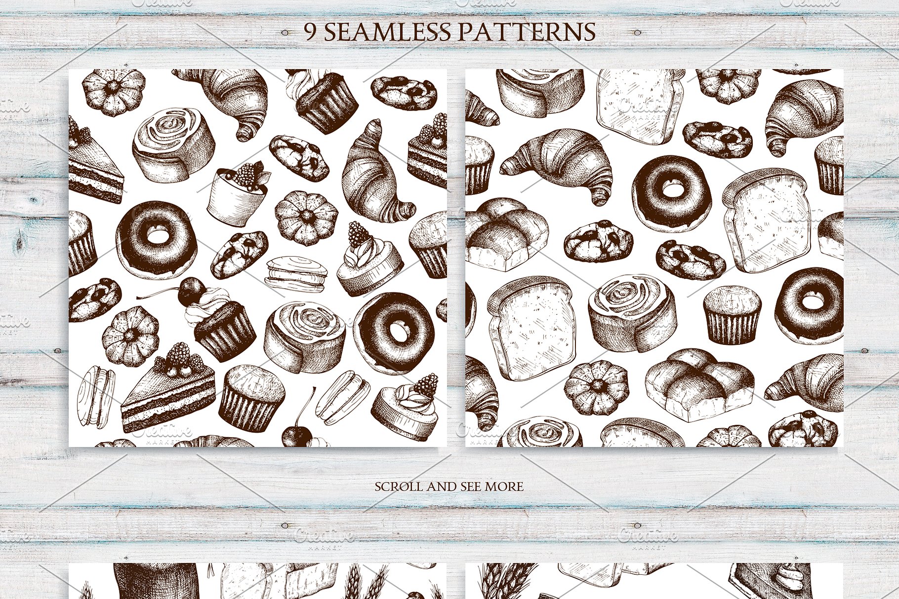 复古面包店手绘素描插画素材合集 Vintage Bakery Menu Designs & Sketch插图(2)