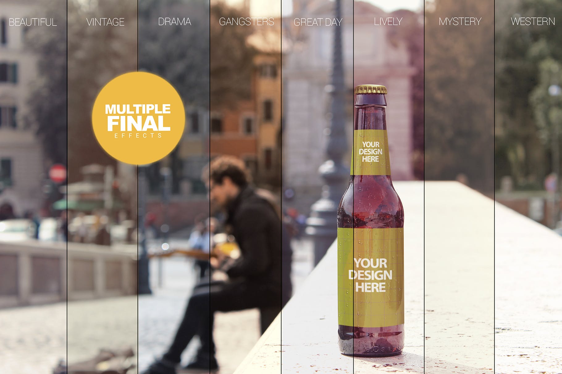 石桥背景啤酒瓶设计效果图样机模板 Artist Bridge Beer Mockup插图(4)