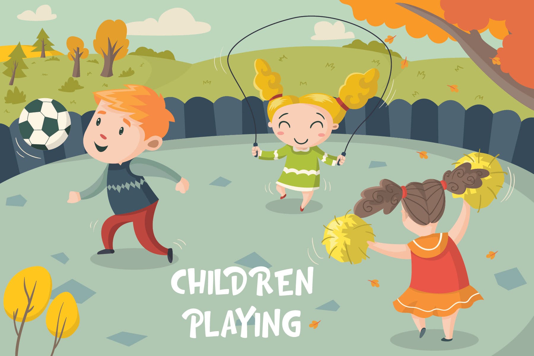 儿童乐园手绘插画设计素材 Children Playing – Vector Illustration插图
