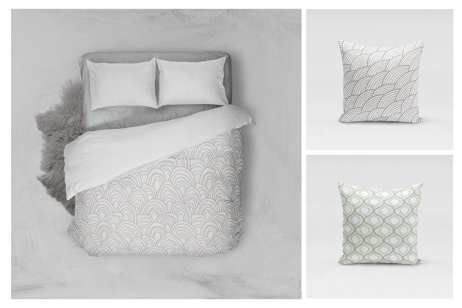 创意手绘鱼鳞线条底纹 Handmade Seamless Patterns插图(1)