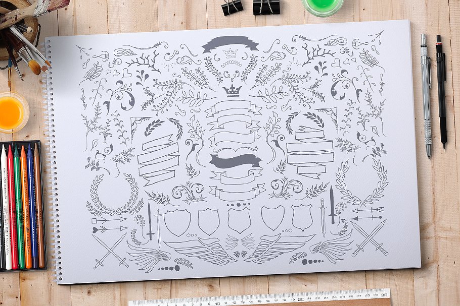 Logo设计优雅手绘花环装饰元素 Hand Drawn Elements and Logos插图(1)