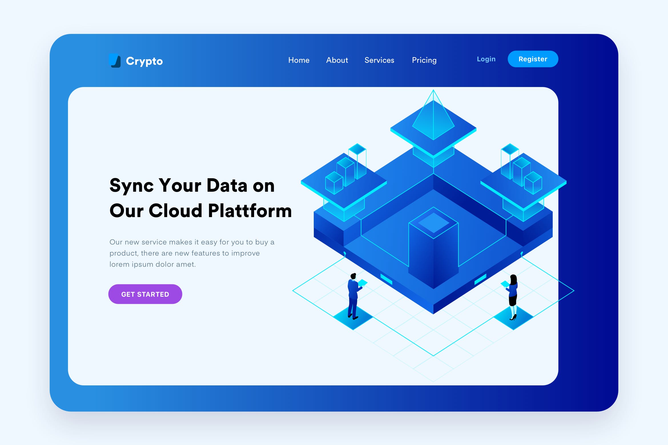 云同步概念主题网站设计矢量插画 Cloud Sync Desktop Header Illustration插图