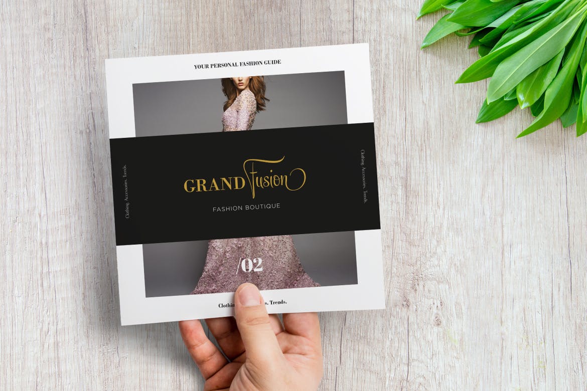 方形传单内页版式设计样机模板 Square Leaflet Mockup插图(1)